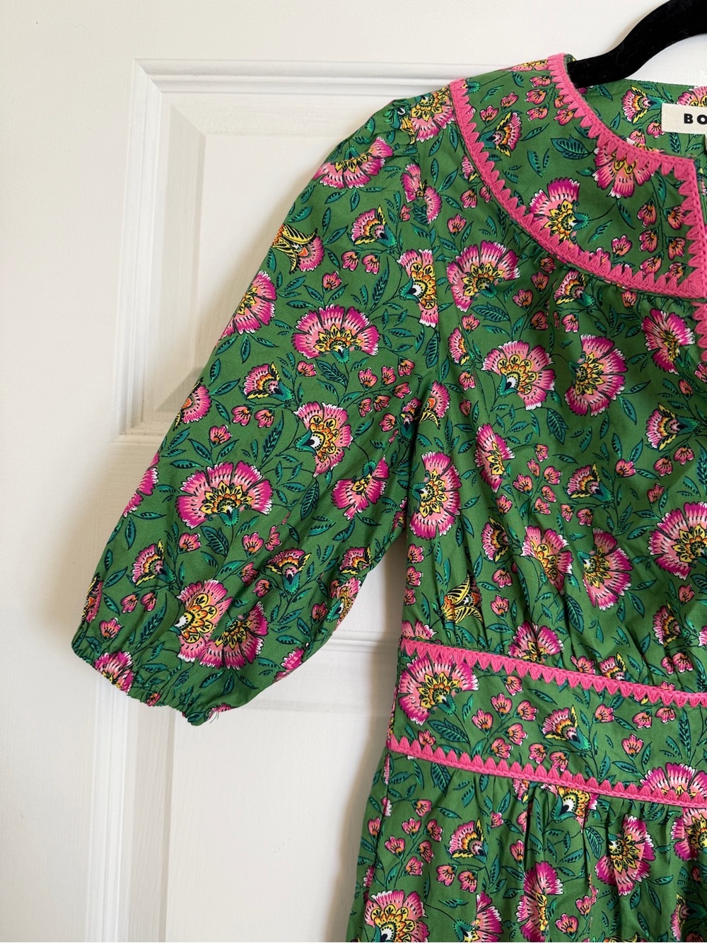 Boden Rhea Embroidered Floral Midi Dress Green Pink US 4P Petite - Picture 4 of 9